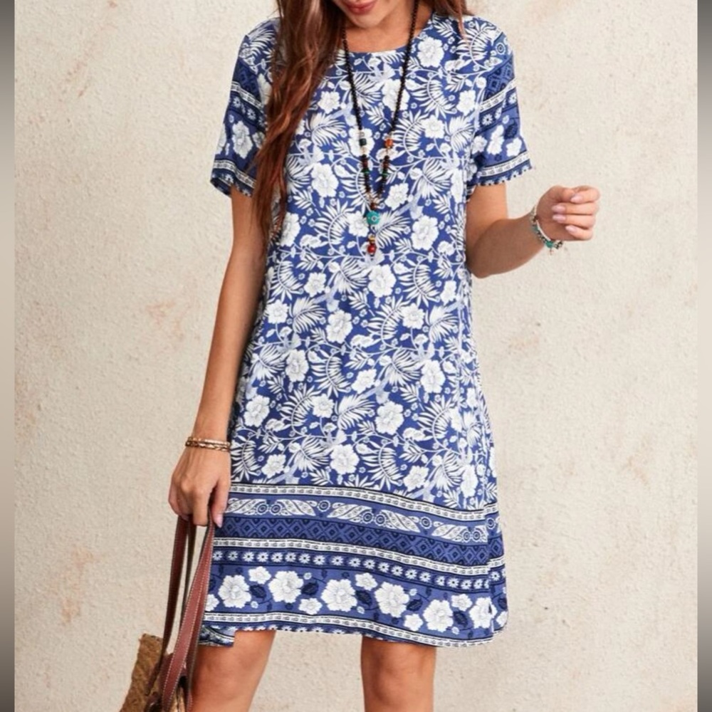 Boho floral print mini dress